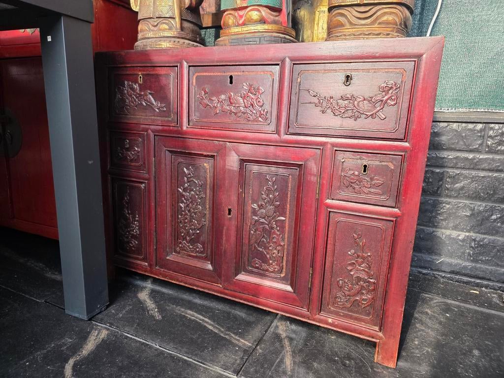 Antieke Chinese kast met houtsnijwerk, Ophalen of Verzenden