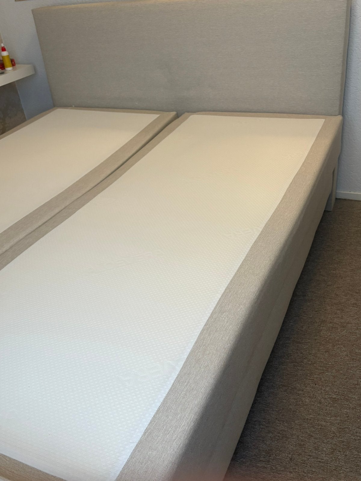 Boxspring aloe vera, Beige, Tweepersoons, Ophalen of Verzenden, Zo goed als nieuw