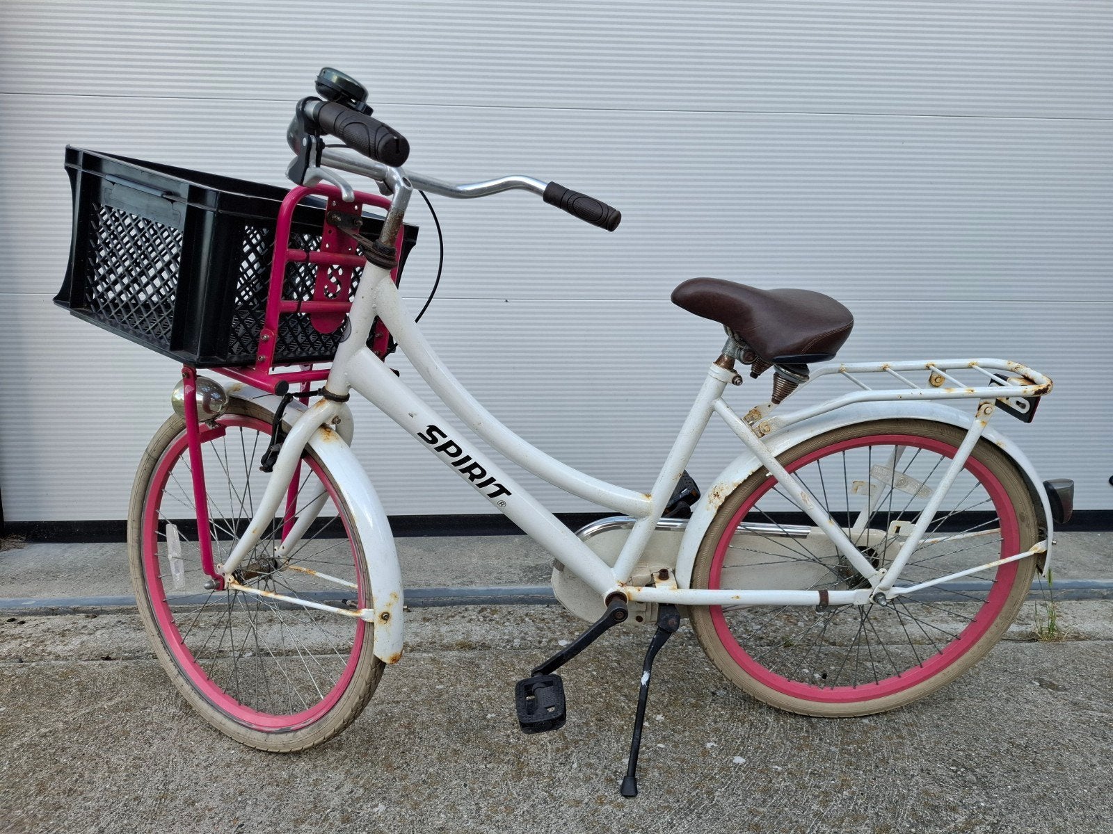 Spirit Meisjesfiets - Wit/Roze met Mand 24 inch, Terugtraprem, Gebruikt, Minder dan 47 cm, Ophalen