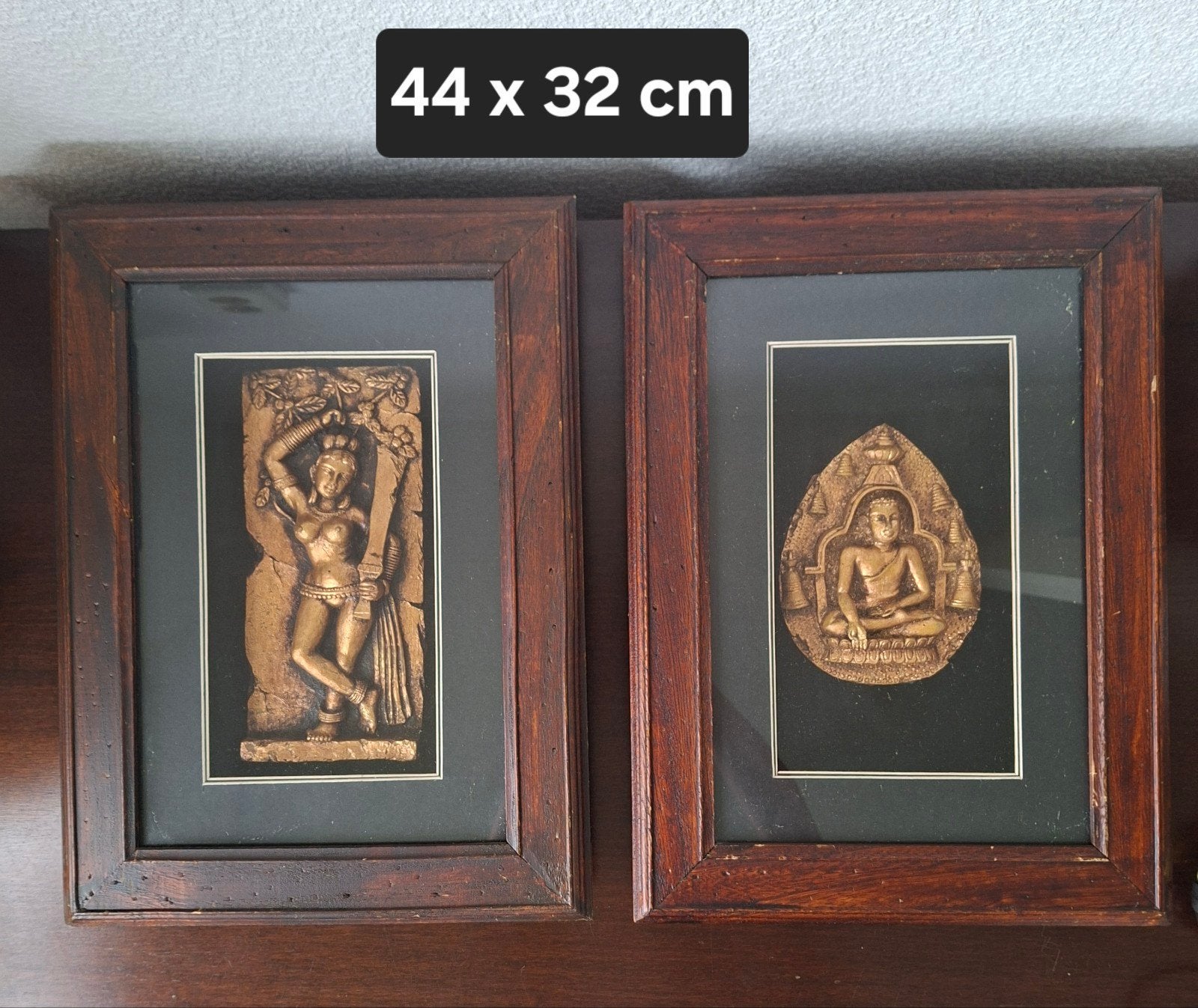 Twee ingelijste bronzen reliëfs: Danseres en Boeddha, Antiek en Kunst, Ophalen, Bruin, Overige herkomsten, Brons