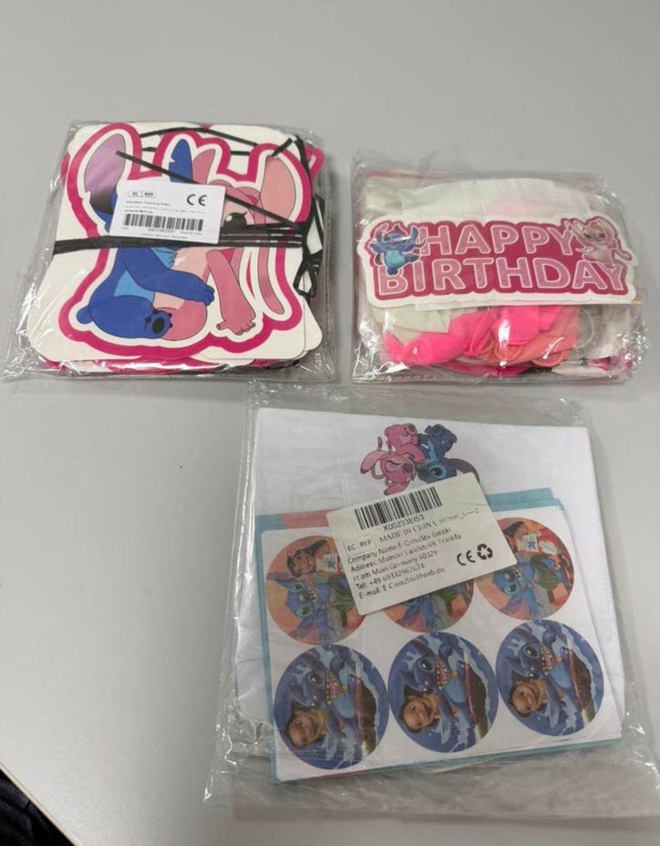 Nieuw Groot Roze Stitch Verjaardag Decoratie Pakket 3 Sets, Versiering, Verjaardag, Nieuw, Ophalen of Verzenden