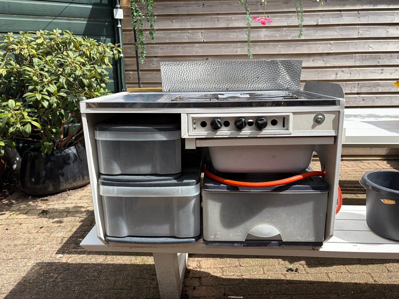Keuken met laadjes en 3 gas-pitjes, Ophalen, Gebruikt, Campingmeubel-accessoire