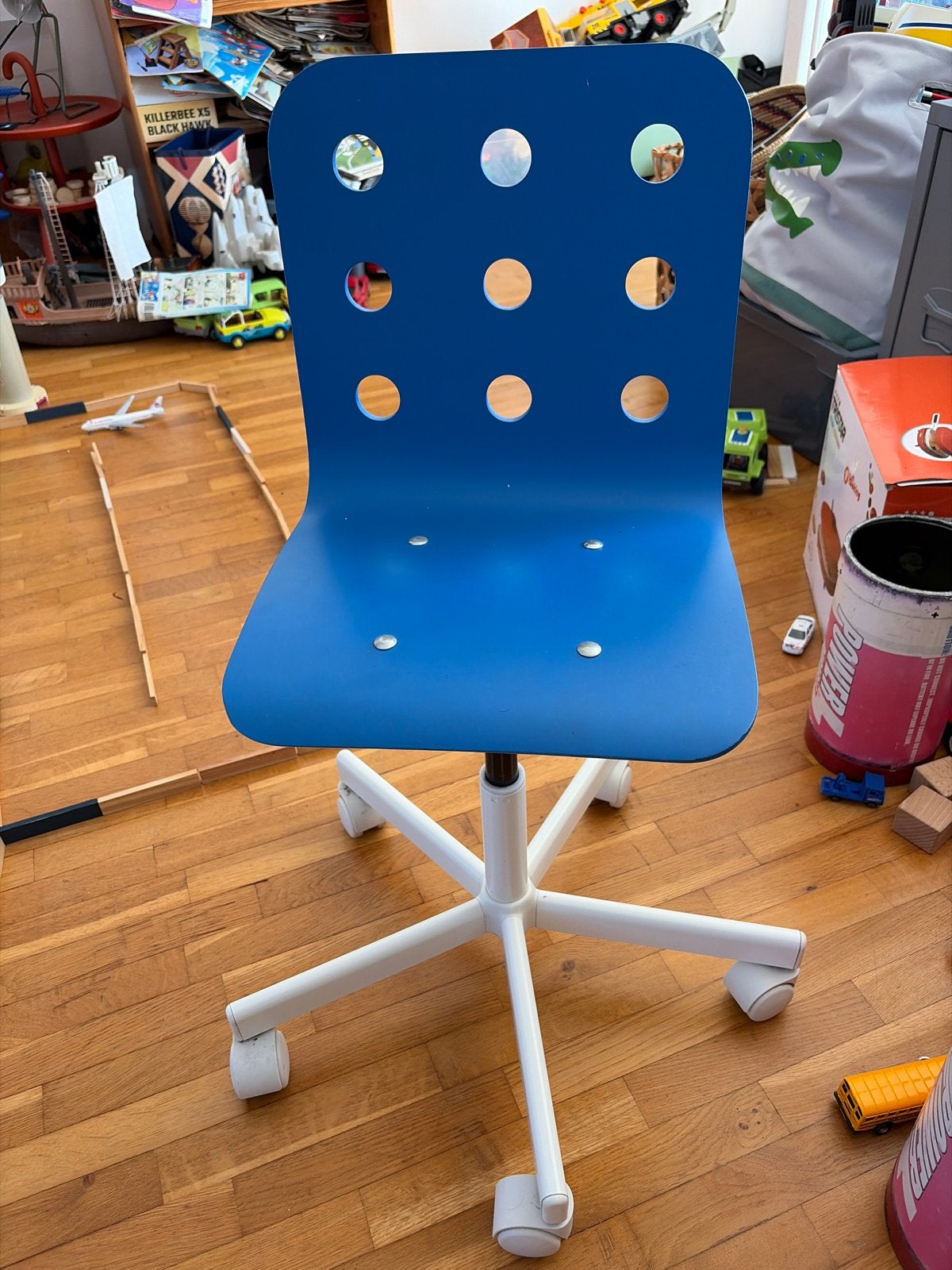 Blauwe kinderbureaustoel met wieltjes, Ophalen, Gebruikt, Blauw, Bureaustoel