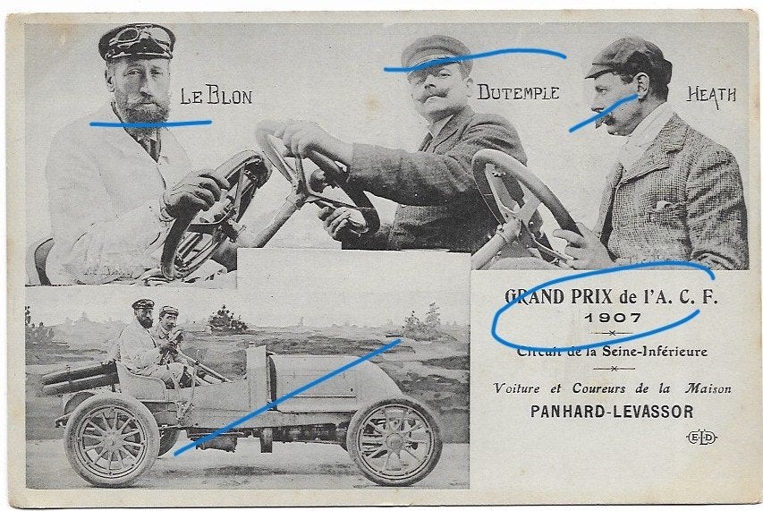 Panhard Levassor 1907 coureurs ansichtkaart autosport race, Verzenden, Voor 1920, Ongelopen, Voertuig