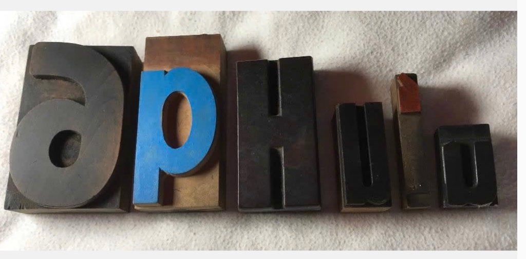 Nog 5 houten drukkerij letters cijfers vintage woondeco, Antiek en Kunst, Curiosa en Brocante, Ophalen of Verzenden