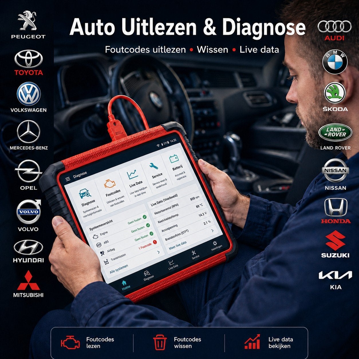 Auto uitlezen & diagnose – foutcodes wissen / live data, Ophalen, Nieuw
