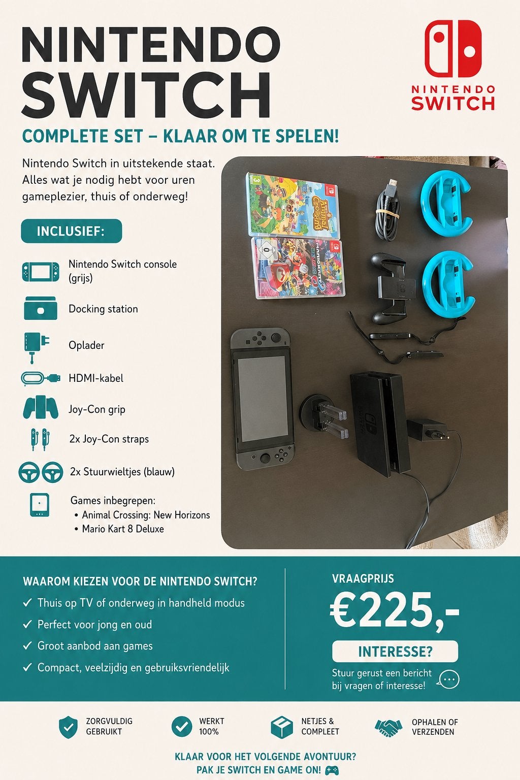 Nintendo Switch Compleet Inclusief 2 Games & Accessoires, Ophalen, Met games, Met 2 controllers, Zo goed als nieuw