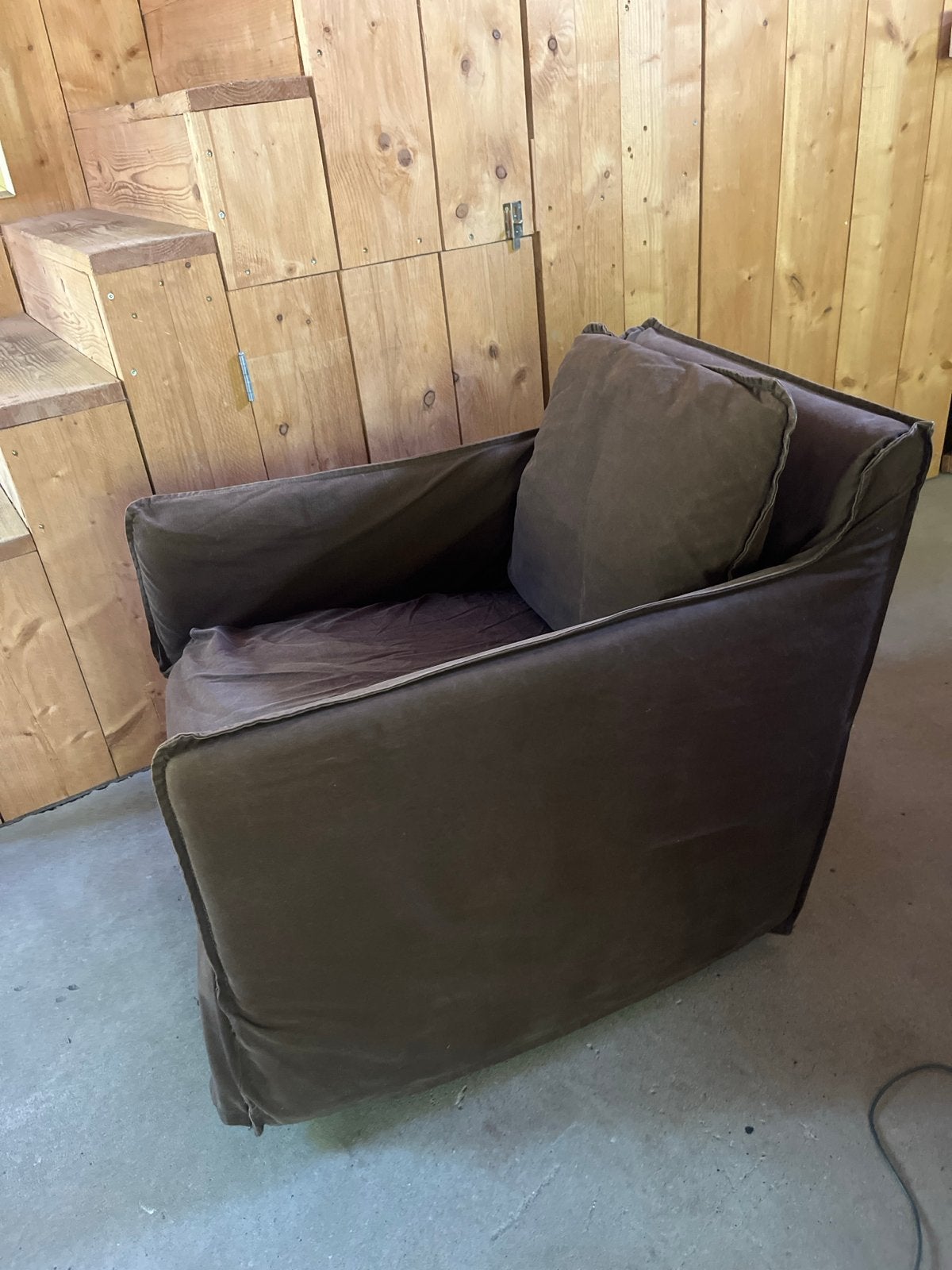 Landelijke fauteuil stof bruin - 80x65x74cm, Ophalen, Gebruikt, Minder dan 75 cm, 75 tot 100 cm