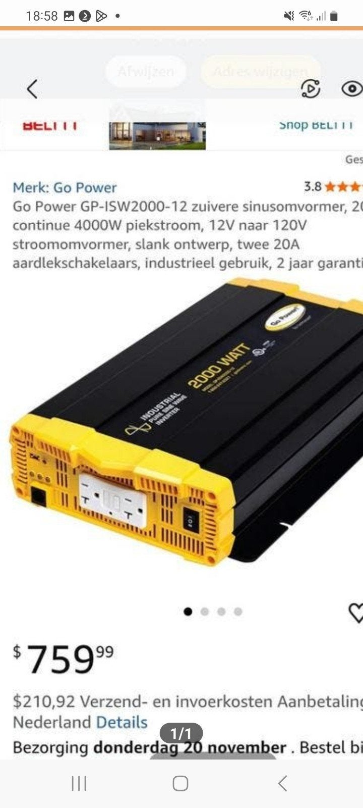 Go Power GP-ISW2000-12 Zuivere Sinus Omvormer 2000W, Ophalen of Verzenden, Nieuw