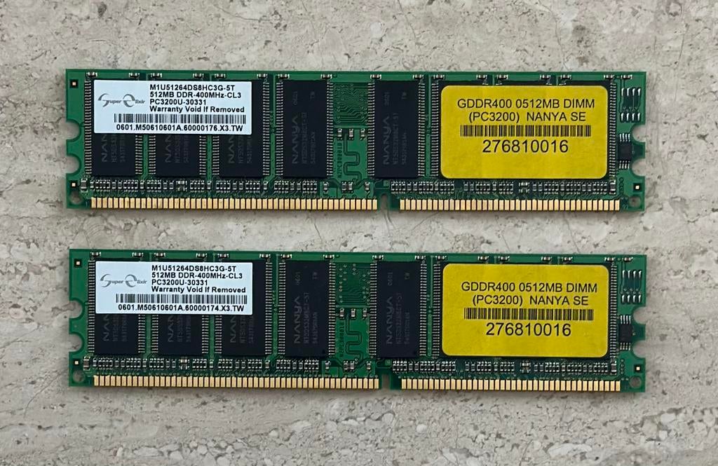 512MB DDR400 geheugenmodules - desktop/pc3200 DIMM (2x), Computers en Software, RAM geheugen, DDR4, Ophalen of Verzenden, Zo goed als nieuw