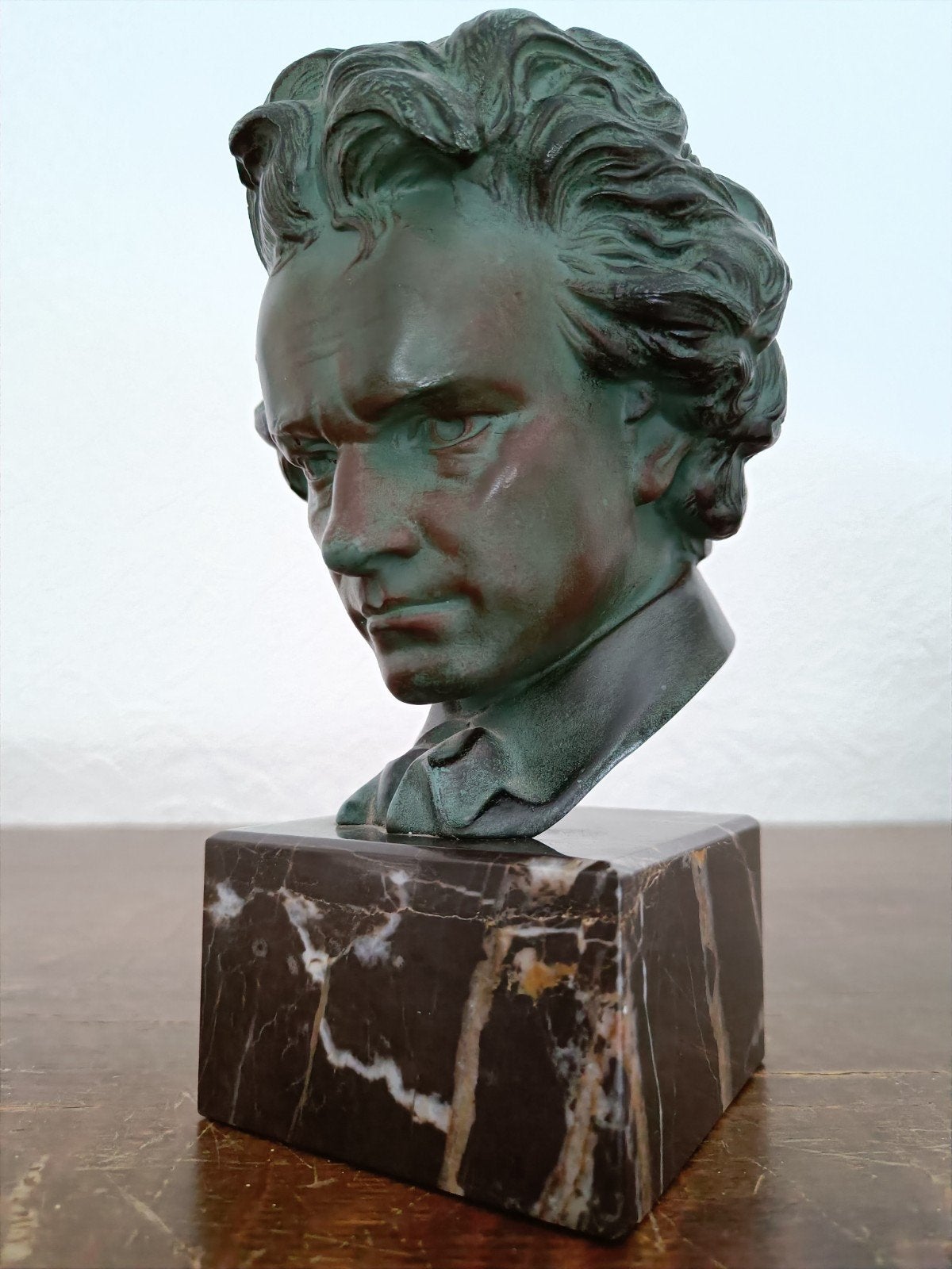 Bronzen Buste van Ludwig van Beethoven op marmer., Antiek en Kunst, Buste, Gepatineerd, Ophalen of Verzenden, Brons