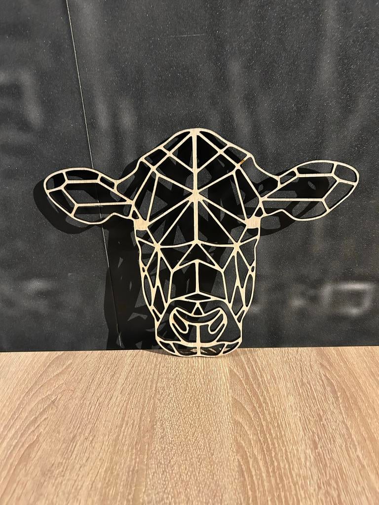Houten Koeienkop Wanddecoratie - Geometrisch Design 40cm, Huis en Inrichting, Woonaccessoires | Overige, Ophalen of Verzenden