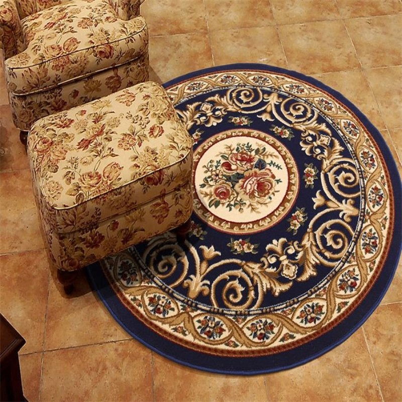 Blauw Klassiek Rond Vloerkleed / Barok Kleed Tapijt Bloemen, Rond, Verzenden, Blauw, Nieuw