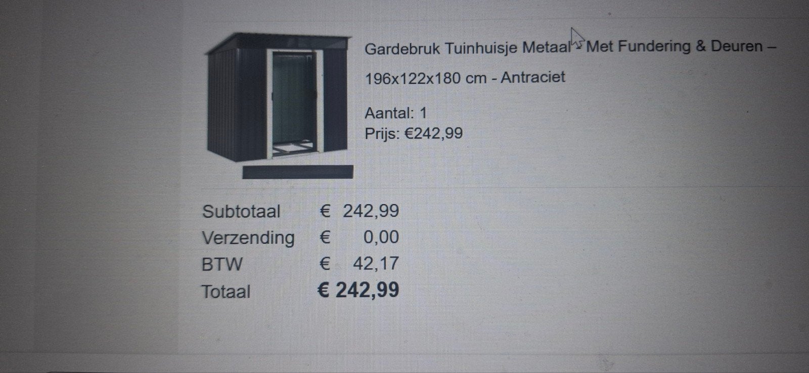 GARDERBRUK Tuinhuisje Metaal 196x122x180 cm Antraciet NIEUW, Ophalen, Nieuw, Staal