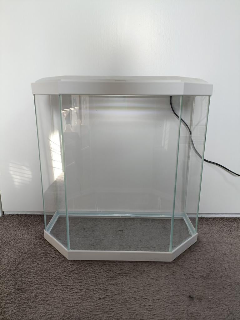 Ciano aquarium 25L – 6-hoekig, wit, LED-verlichting, Dieren en Toebehoren, Ophalen, Zo goed als nieuw, Leeg aquarium