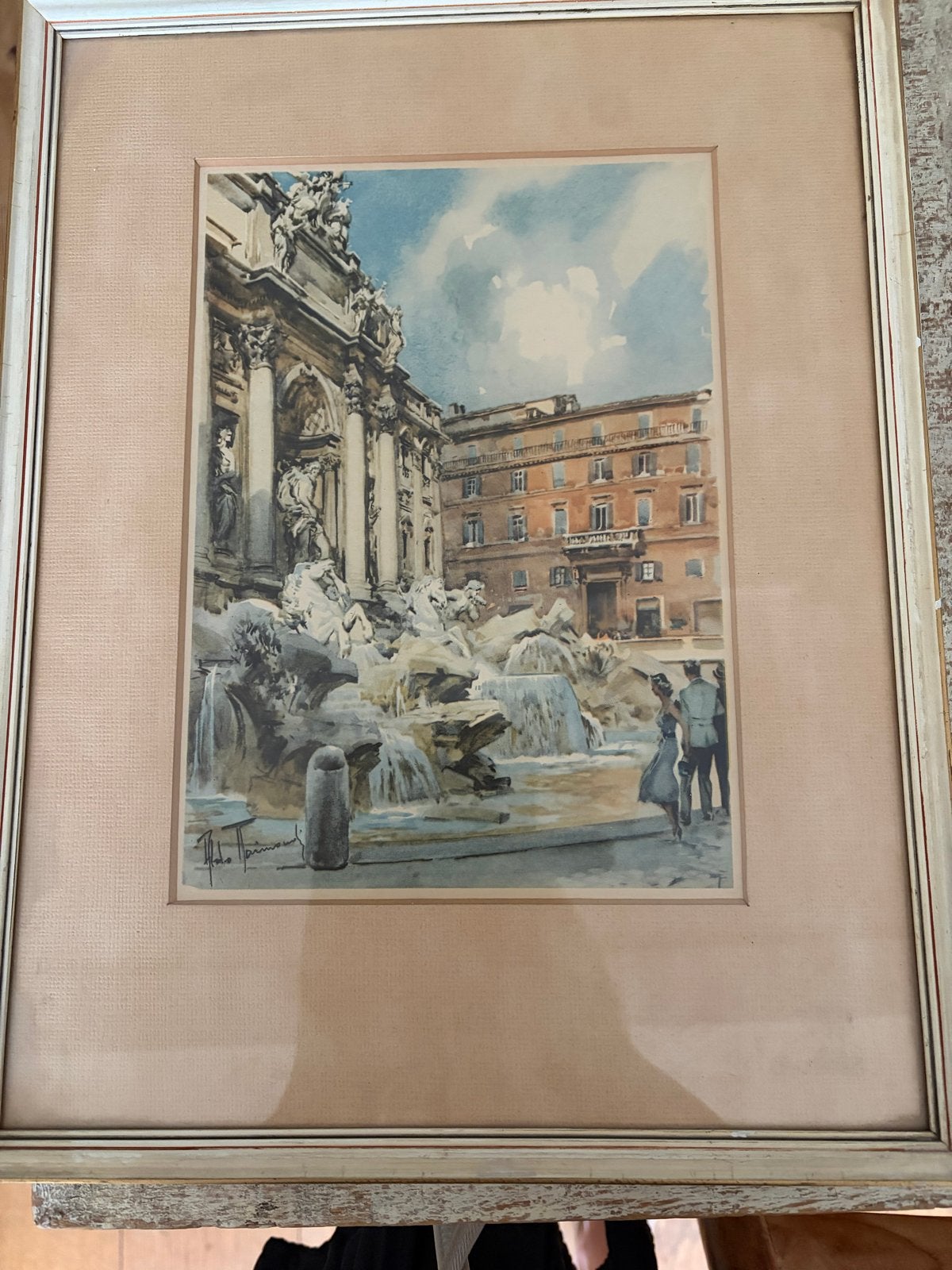 Aquarel Trevifontein Rome, gesigneerd, Ophalen, Gesigneerd, Klassiek, Aquarel