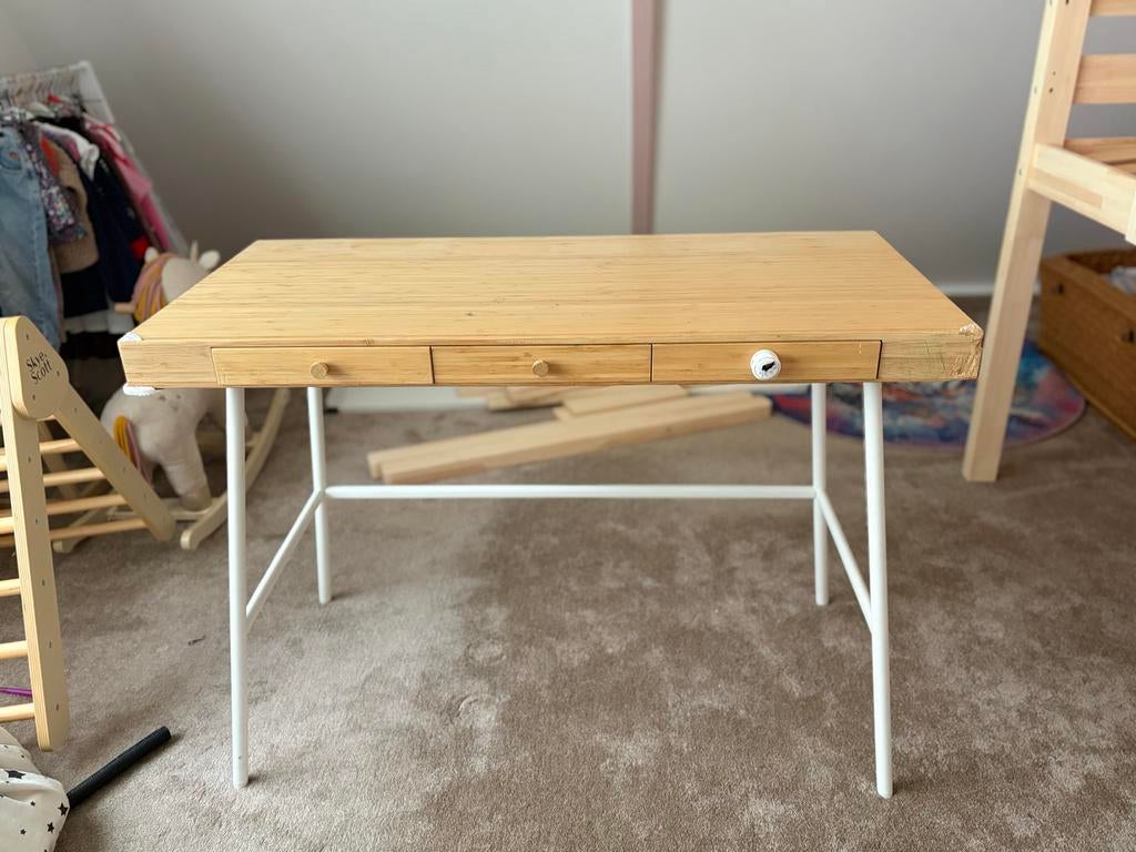 IKEA bureau bamboe met lades, Ophalen, Gebruikt, IKEA, Computerbureau