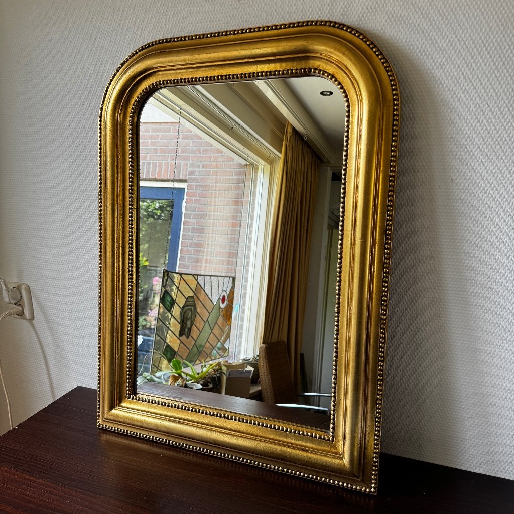 Grote Gouden Louis Philippe Stijl Vergulden Spiegel,, Ophalen, Zo goed als nieuw, Minder dan 100 cm, Overige vormen