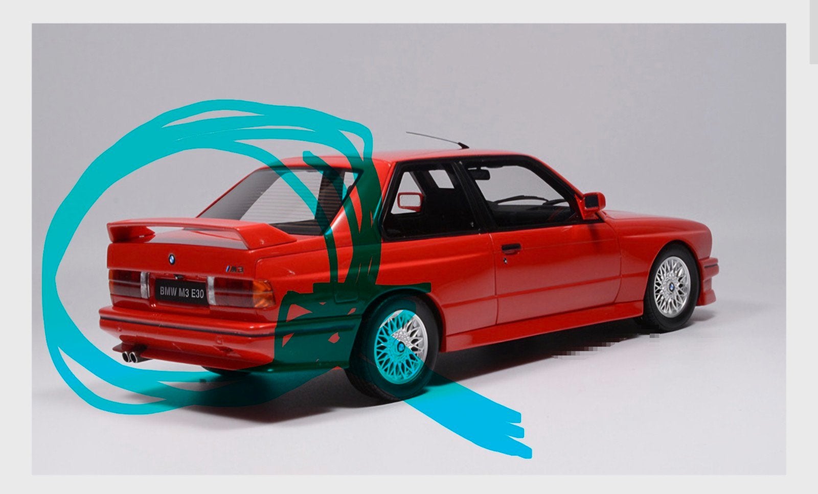 Gezocht: Achterspoiler BMW M3 E30 Schaalmodel 1/18 Rood, Verzenden, Zo goed als nieuw, Auto, Overige merken