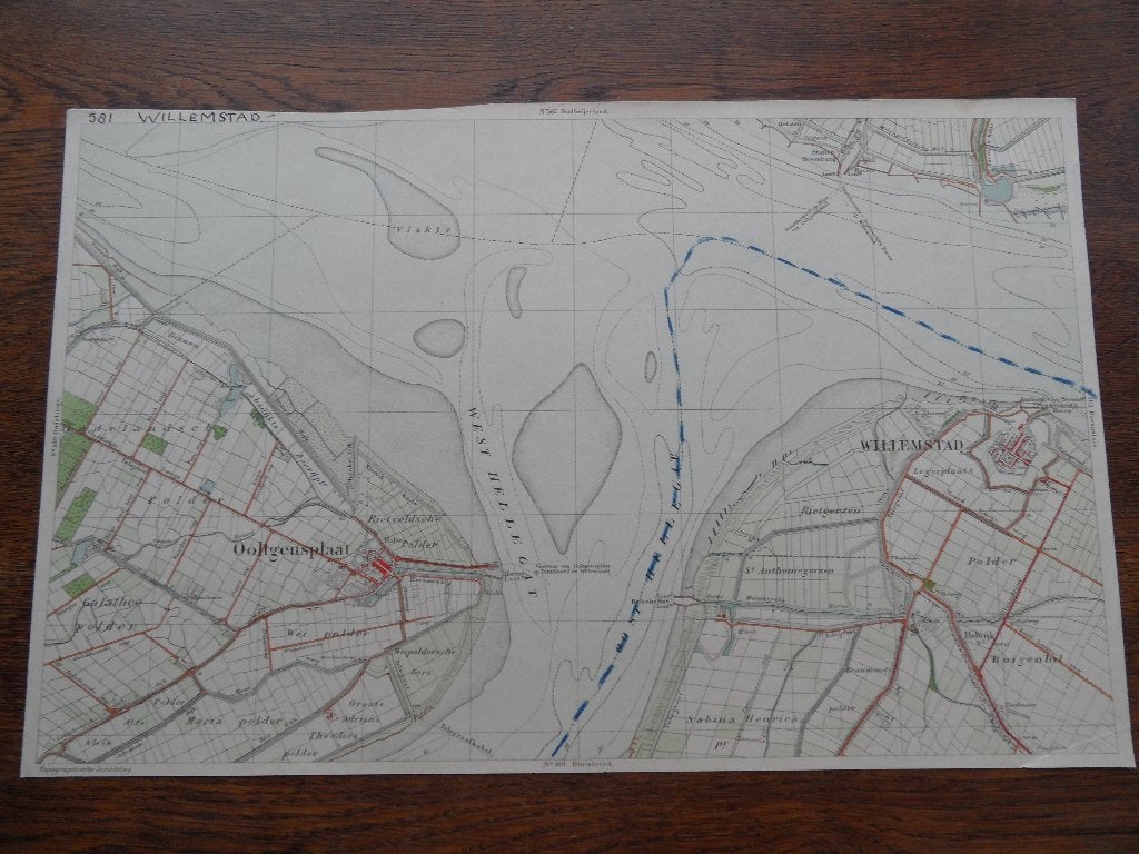 stafkaart  willemstad  ooltgensplaat  origineel 1890? 26x41c, Verzamelen, Ophalen of Verzenden, Zo goed als nieuw, Voor 1940, Prent