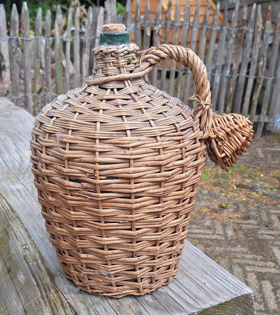 Vintage mandfles met rieten omhulsel - 42 cm hoog, Ophalen of Verzenden