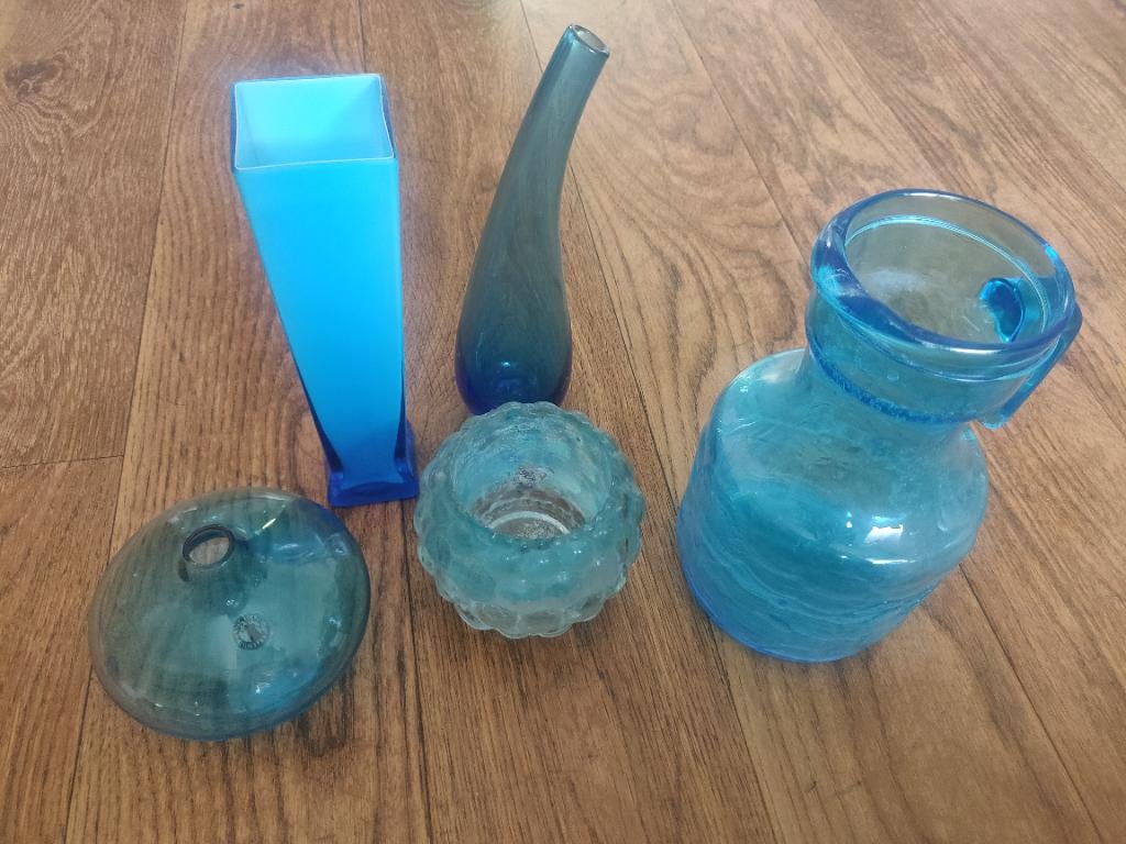 Blauw glas verzameling, Ophalen, Vintage, Gebruikt, Blauw