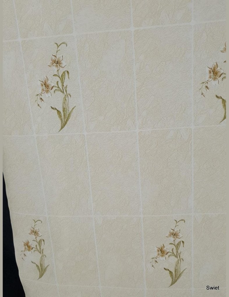 13972 Tegelbehang bloemen zachtgroen crème vintage swiet, Ophalen of Verzenden, Beige