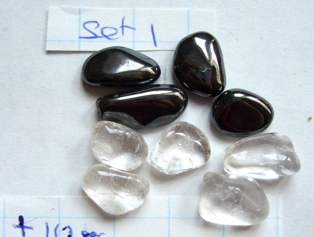 hematiet bergkristal foto1 samen 0,59 trommelstenen mineraal, Ophalen of Verzenden, Mineraal