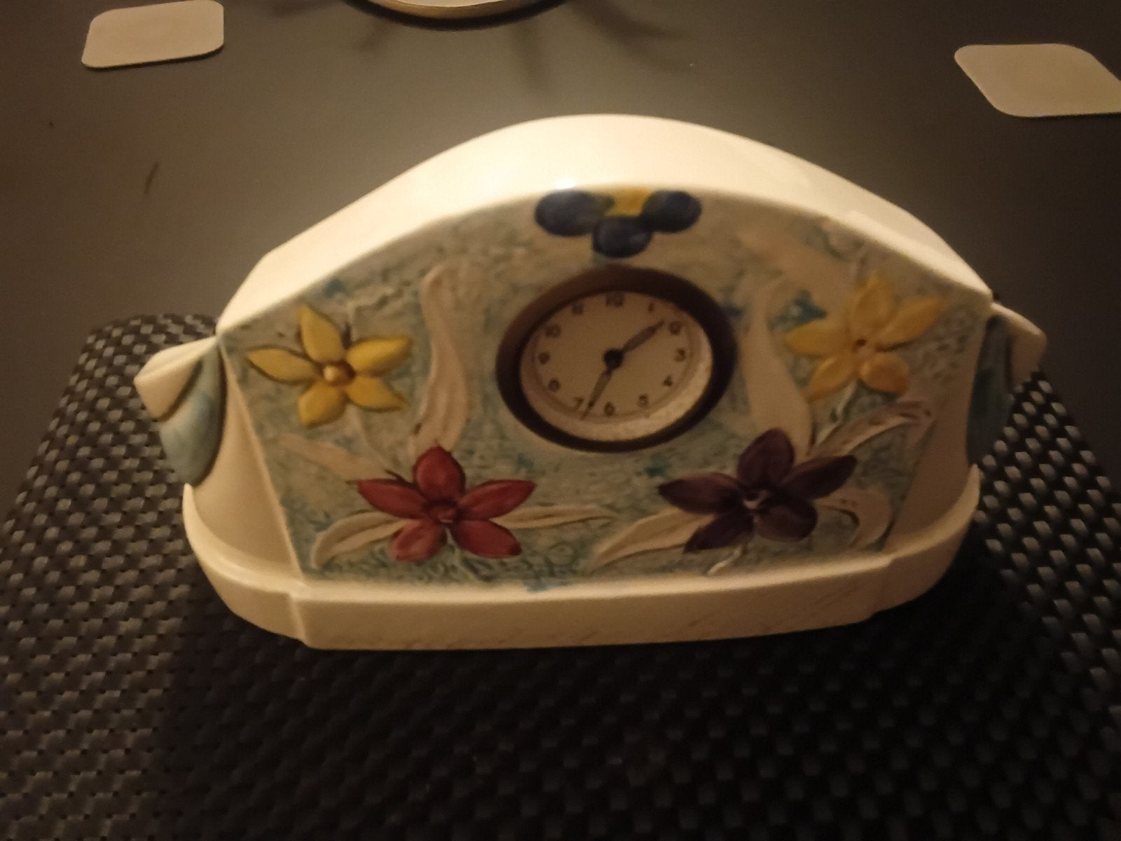 Vintage Belgische keramische klok met bloemmotief, Ophalen of Verzenden