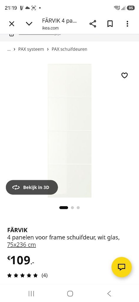 Pax kast IKEA: glazen voor schuifdeur, Nieuw, Glas, Minder dan 25 cm, Glas