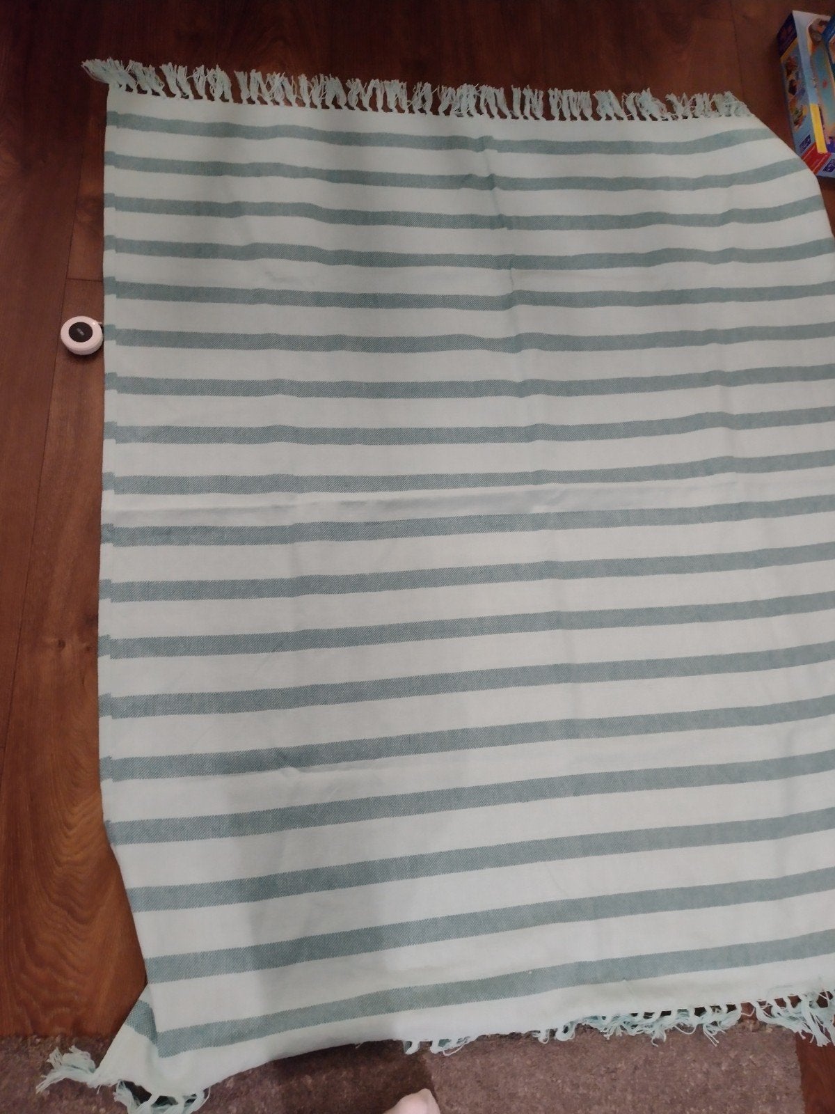Gestreepte strandhanddoek/hamamdoek met franjes, Ophalen of Verzenden, Zo goed als nieuw, Groen, Textiel