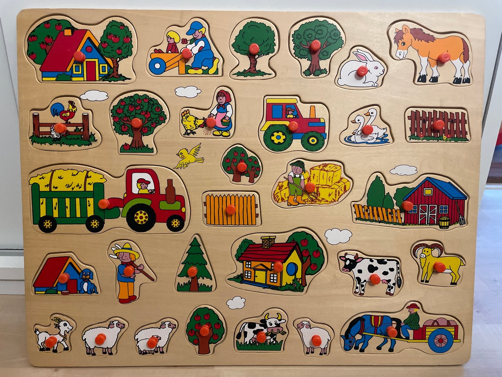 Houten boerderij puzzel met knoppen voor kinderen, Ophalen of Verzenden, Gebruikt, Overige typen