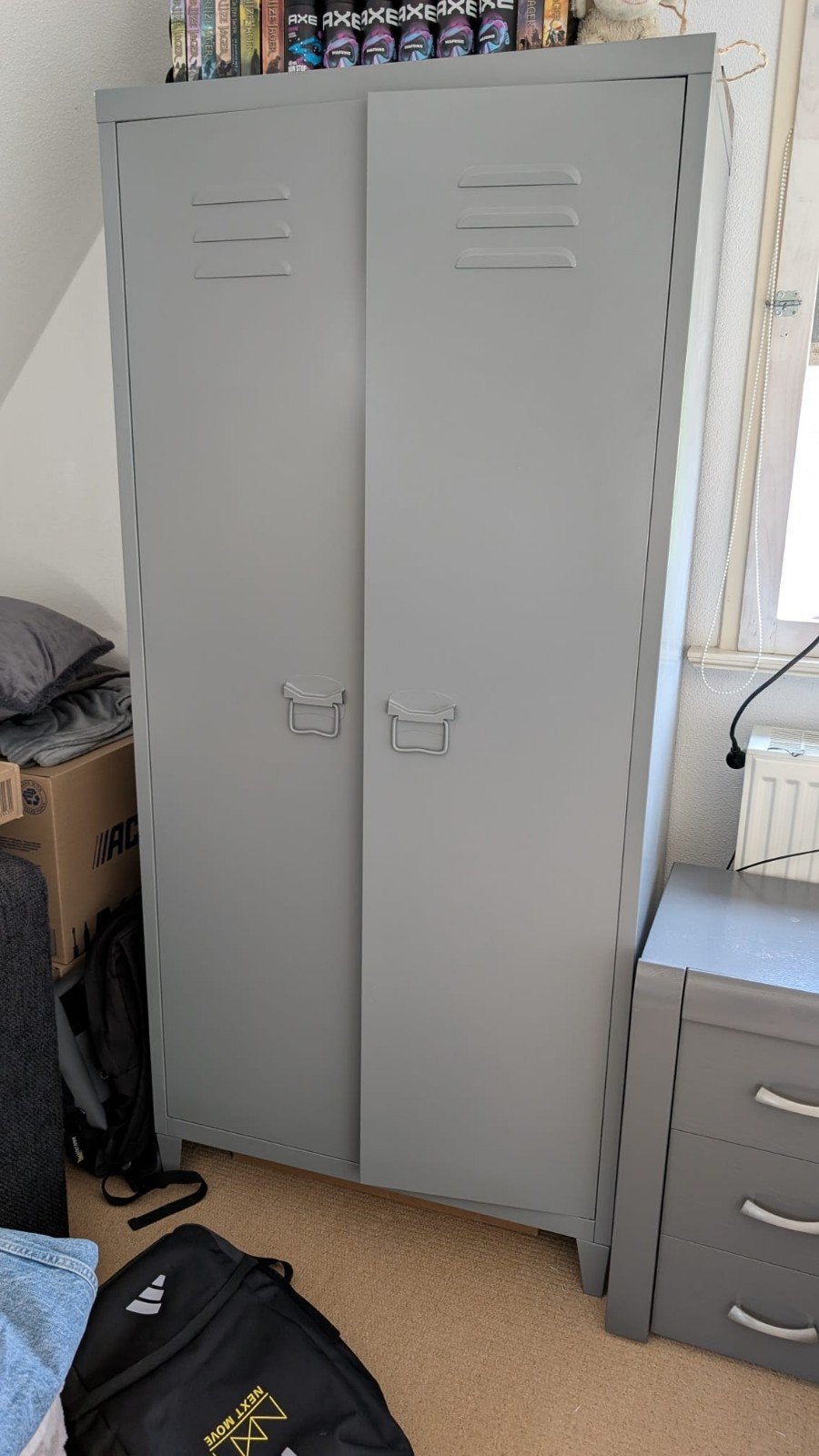 Grijze ijzeren Lockerkast/Kledingkast, Ophalen, Zo goed als nieuw, Industrieel