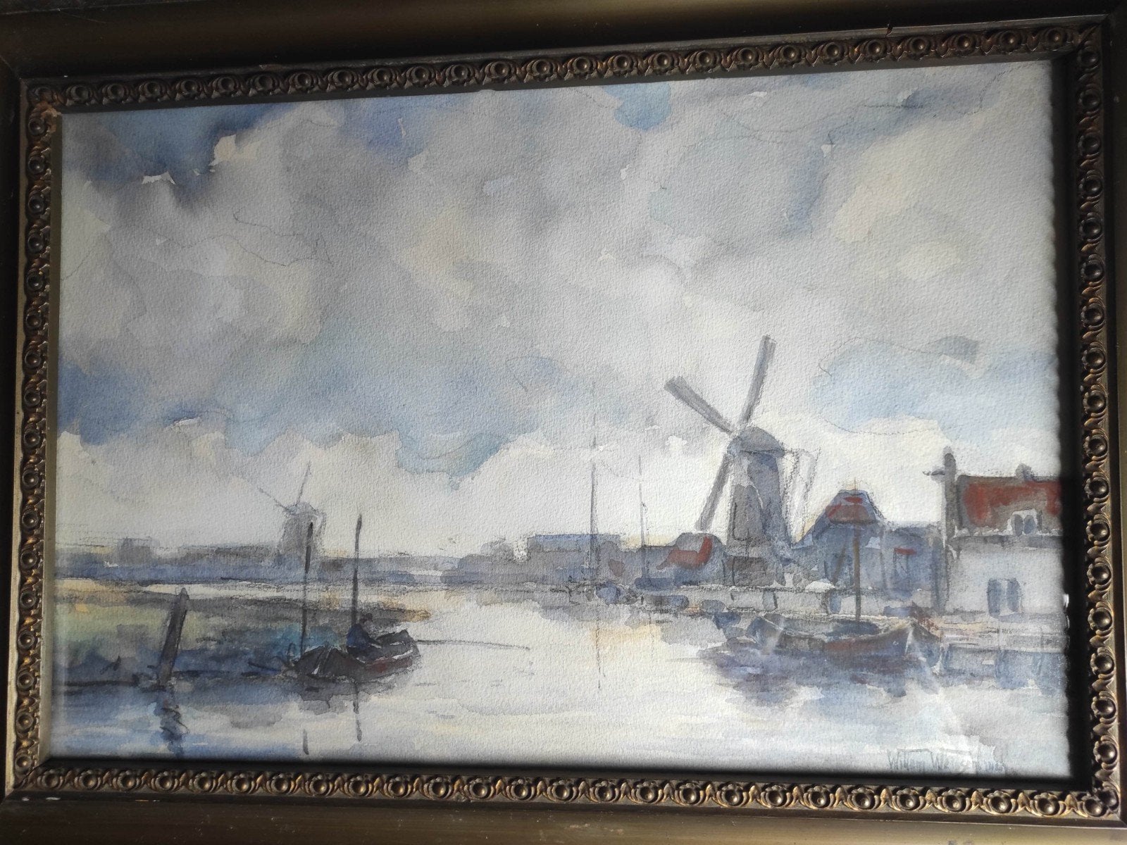 Willem Weissenbruch aquarel dorp aan het water, Antiek en Kunst, Kunst | Schilderijen | Klassiek, Ophalen