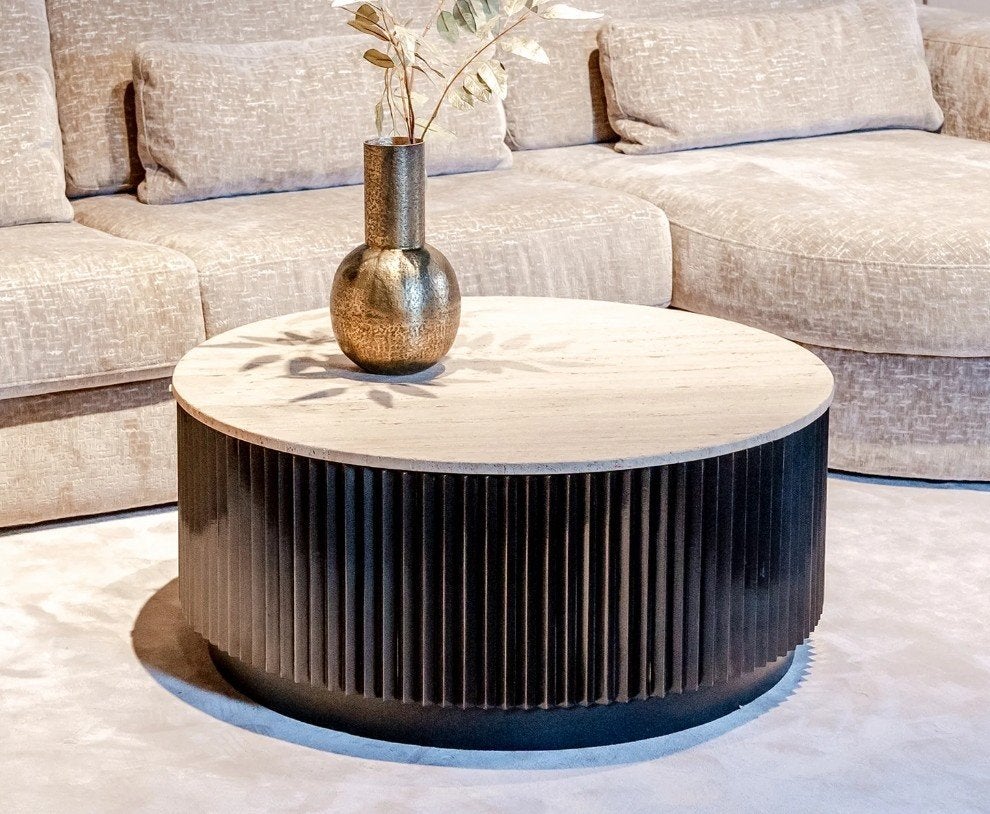 Salontafel rond model Hampton met Travertin Bovenblad, Ophalen, Modern, Luxe Richmond Interiors Hotel Chique Hampton, 50 tot 100 cm