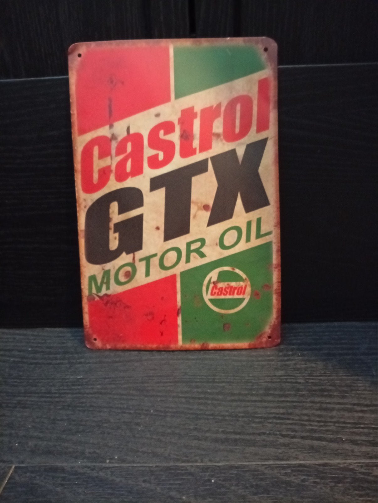 Vintage Castrol GTX Motor Oil Reclamebord - Metaal, Ophalen of Verzenden, Gebruikt, Reclamebord