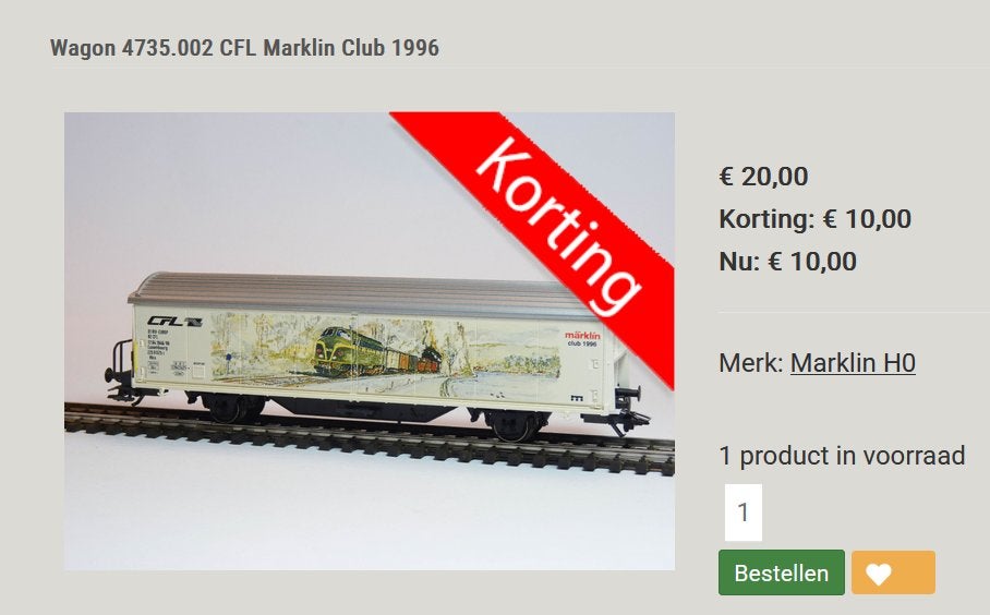 Marklin Wagon 4735.002 CFL Marklin Club 1996, Wisselstroom, Gebruikt, Verzenden, Wagon