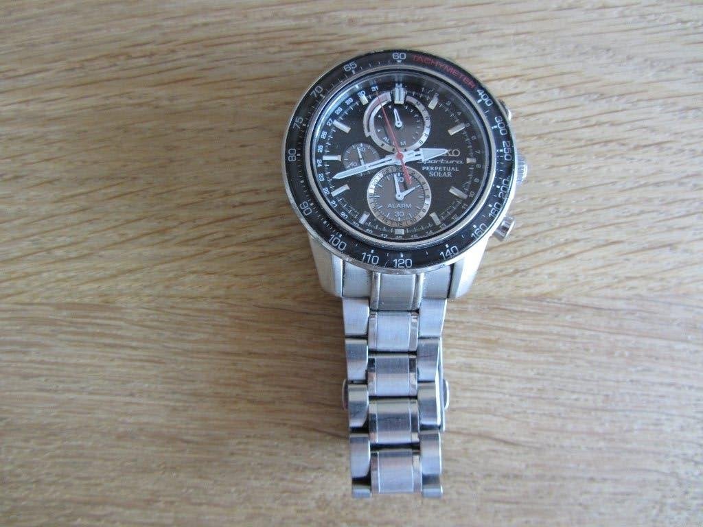 Seiko  Sportura Solar, Ophalen, Staal, Polshorloge, Zo goed als nieuw