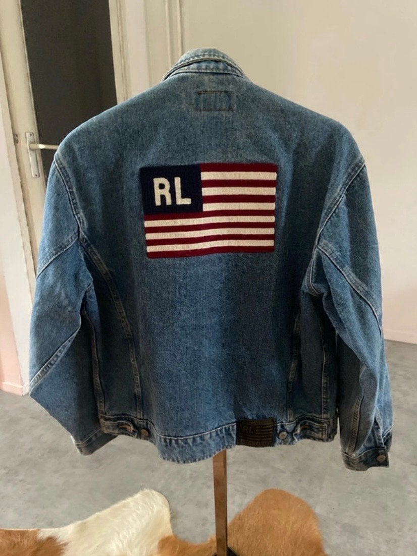 Polo Ralph Lauren spijkerjas met Amerikaanse vlag, Kleding | Heren, Ophalen of Verzenden, Gedragen, Maat 48/50 (M), Blauw