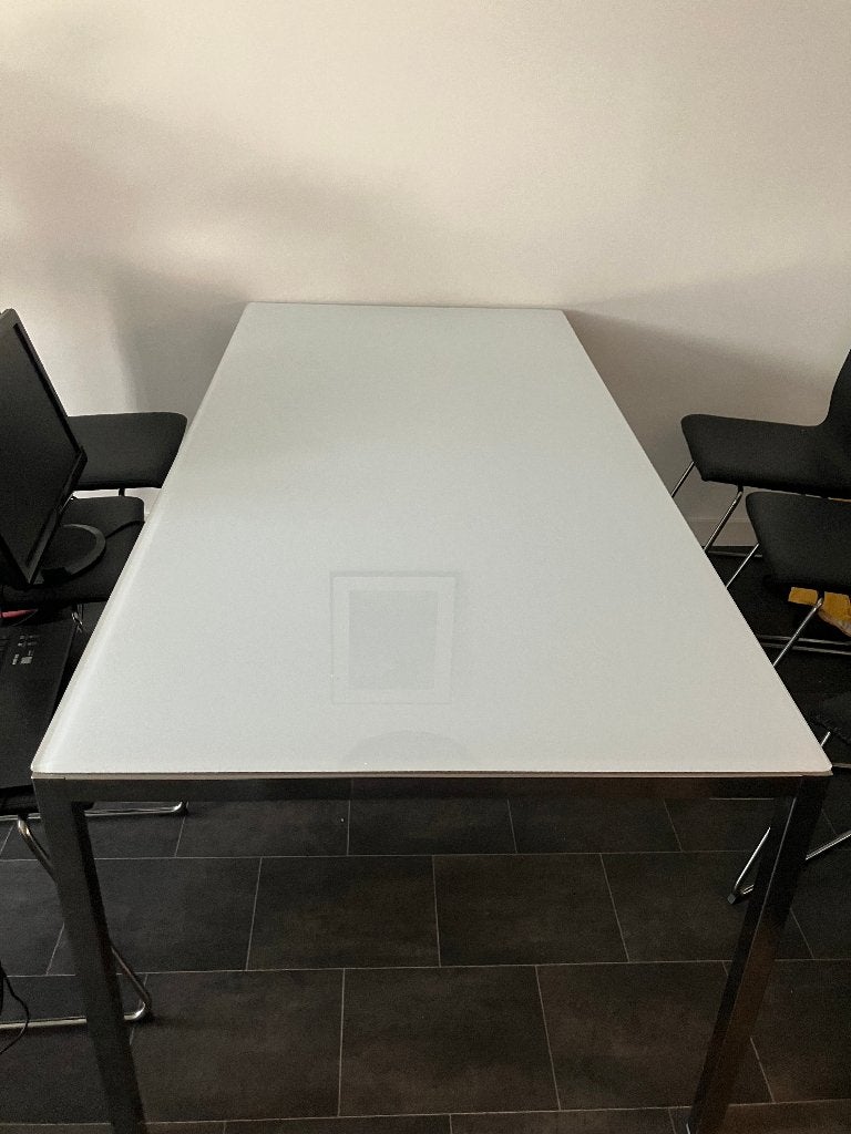 Eetkamertafel 180cm x 85cm x 73cm, Ophalen, Gebruikt, Wit glas, 50 tot 100 cm