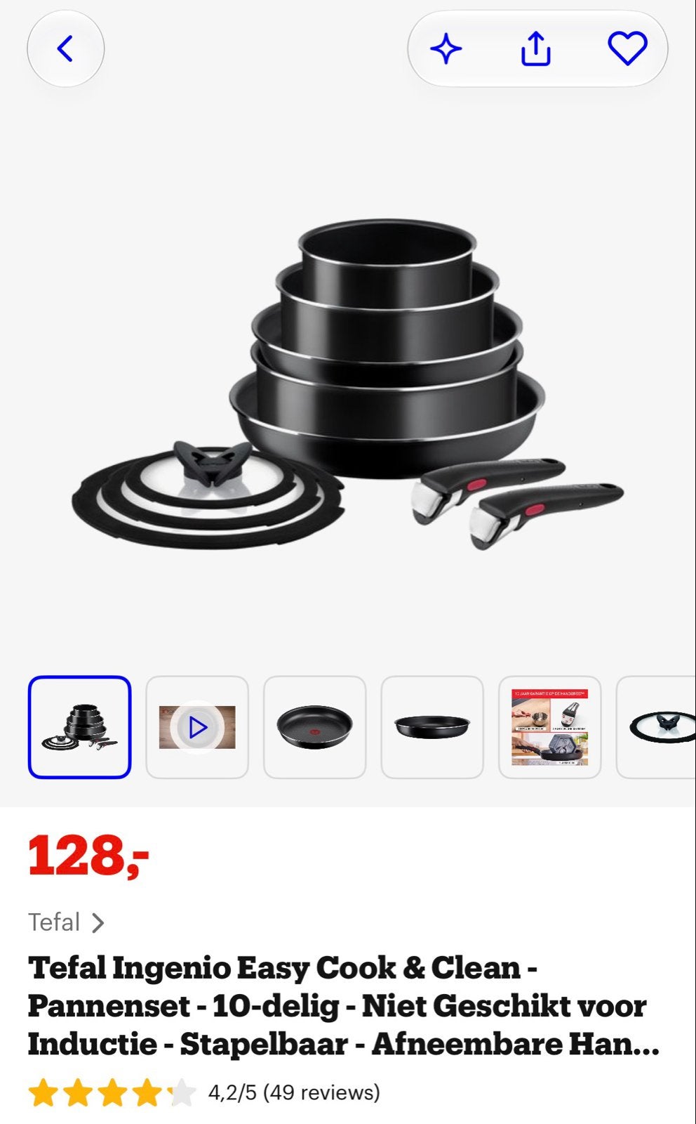 Tefal Ingenio 10-delige pannenset - niet voor inductie, Huis en Inrichting, Tefal, Met deksel, Nieuw, Pannenset