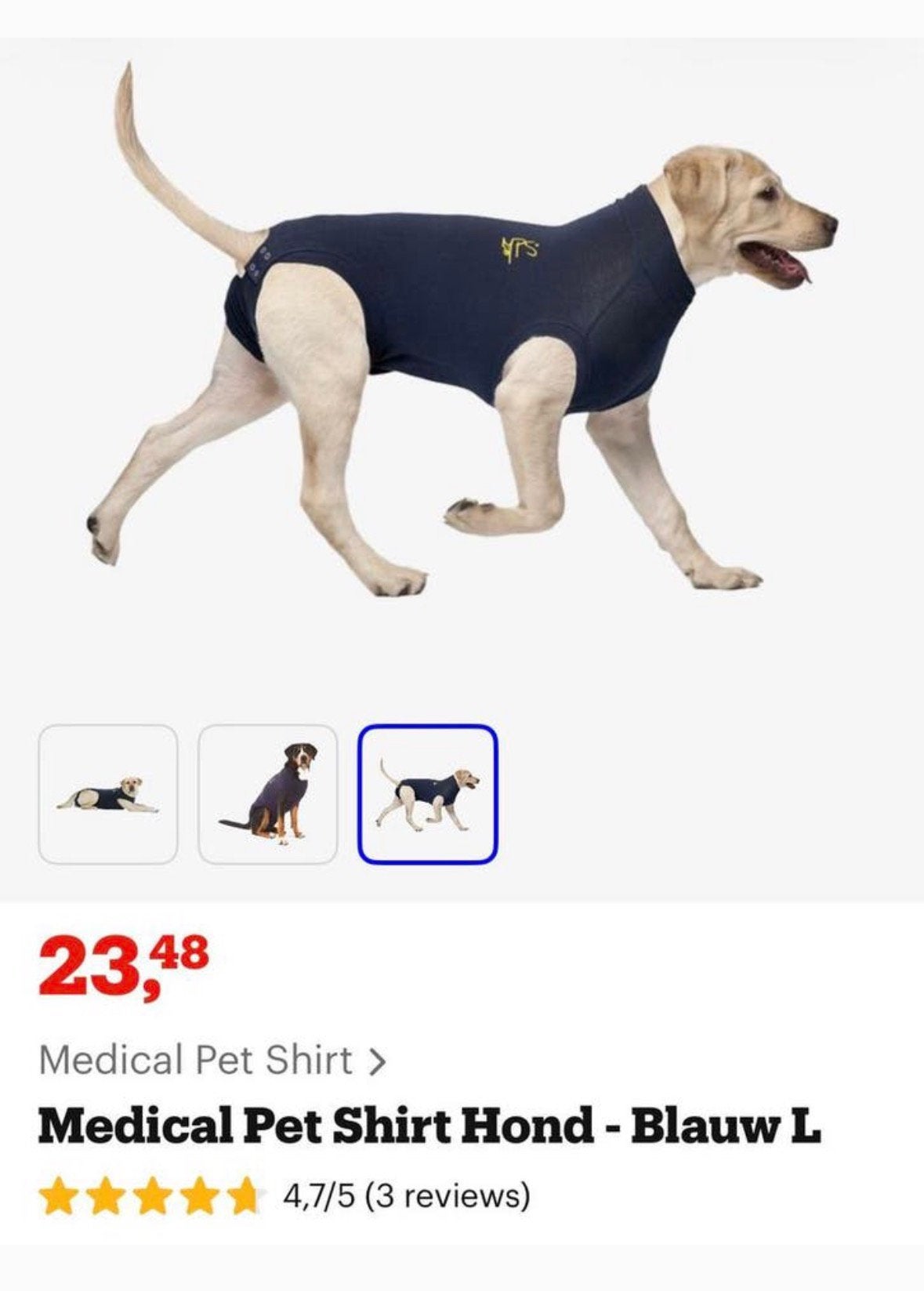 Petshirt / romper voor na een operatie bij hond, mt L, Nieuw, Ophalen of Verzenden, Nieuw, Hondenshirt