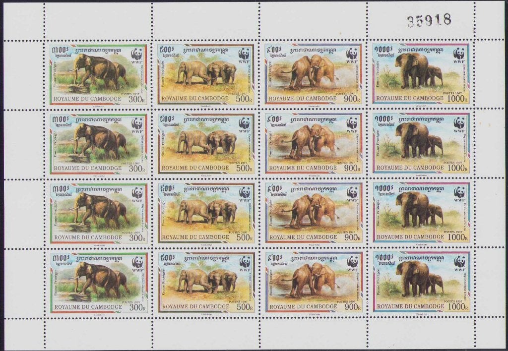 WWF postzegelvel van de Maleise Olifant (genummerd), Ophalen of Verzenden, Postfris, Dier of Natuur