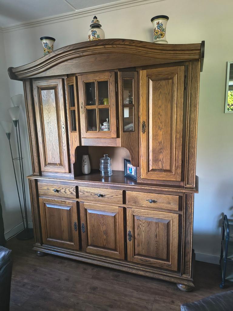 Eiken buffet/ wandkast, Huis en Inrichting, Kasten | Buffetkasten, Ophalen, Gebruikt, 200 cm of meer, 150 tot 200 cm