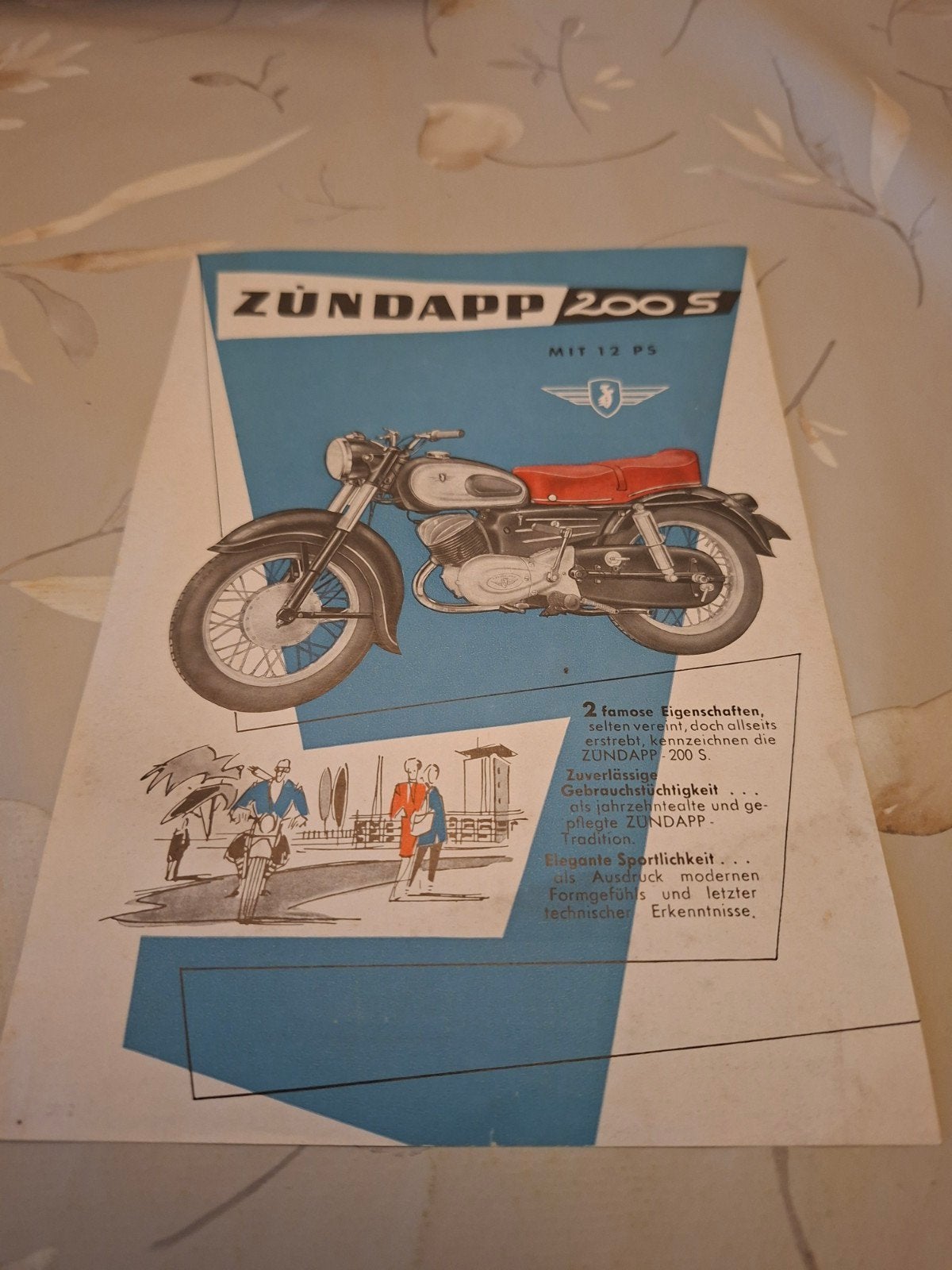 Zündapp 200S folder (2 pagina's) - Duits, goede staat, Motoren, Ophalen of Verzenden
