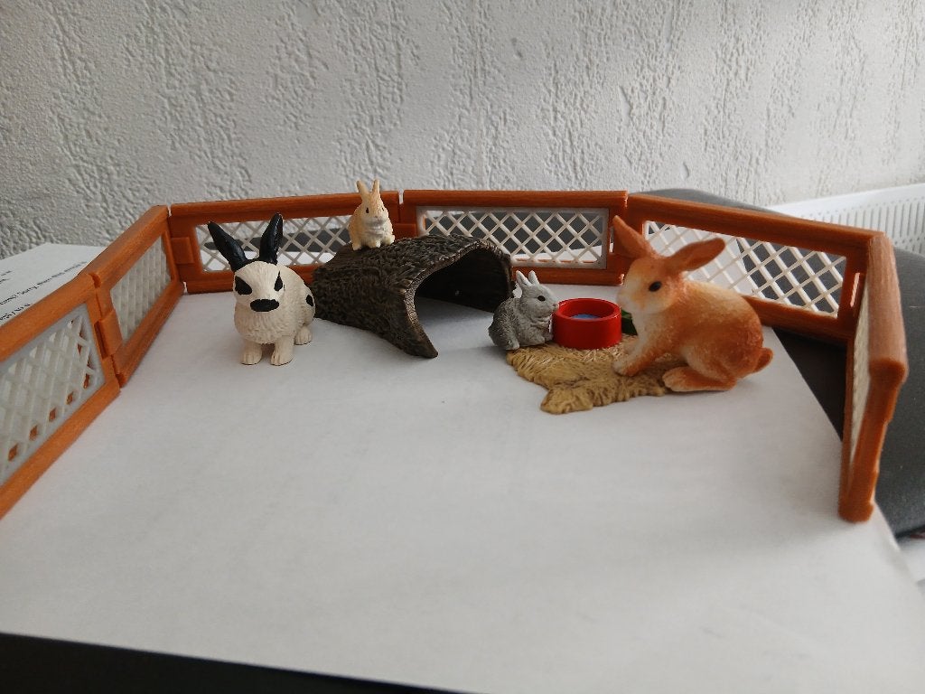 Schleich konijnenren met 4 konijnen en verstopplek, Verzamelen, Verzenden, Zo goed als nieuw, Boerderijdier, Beeldje of Figuurtje