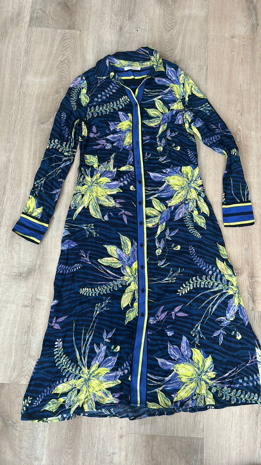 Tramontana jurk S zomer blauw lime, Kleding | Dames, Ophalen of Verzenden, Zo goed als nieuw, Blauw, Onder de knie
