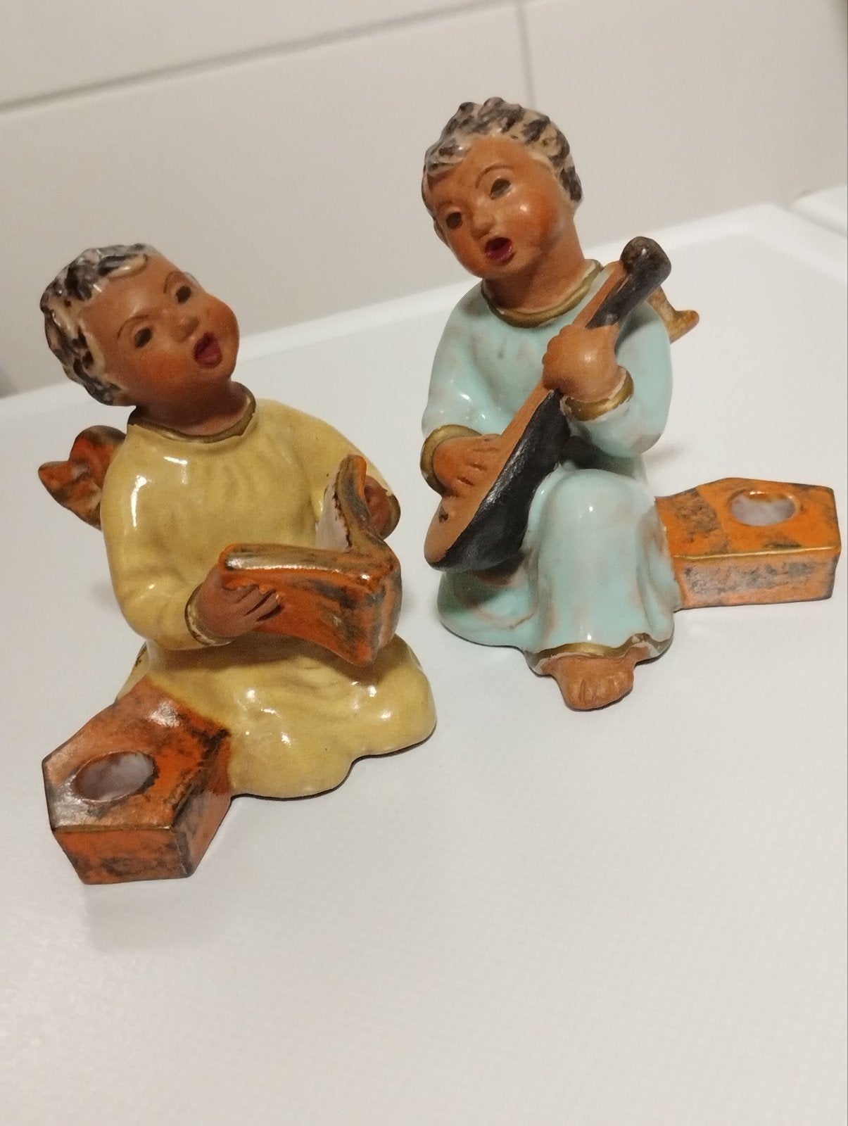 Antieke Wittmann Wien glazed terracotta kaarsenhoudertjes, Ophalen of Verzenden