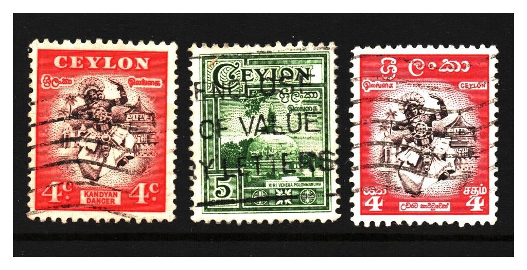 3 postzegels Ceylon 1950-1958 (PZ 15), Postzegels en Munten, Postzegels | Azië, Ophalen of Verzenden, Gestempeld, Zuid-Azië