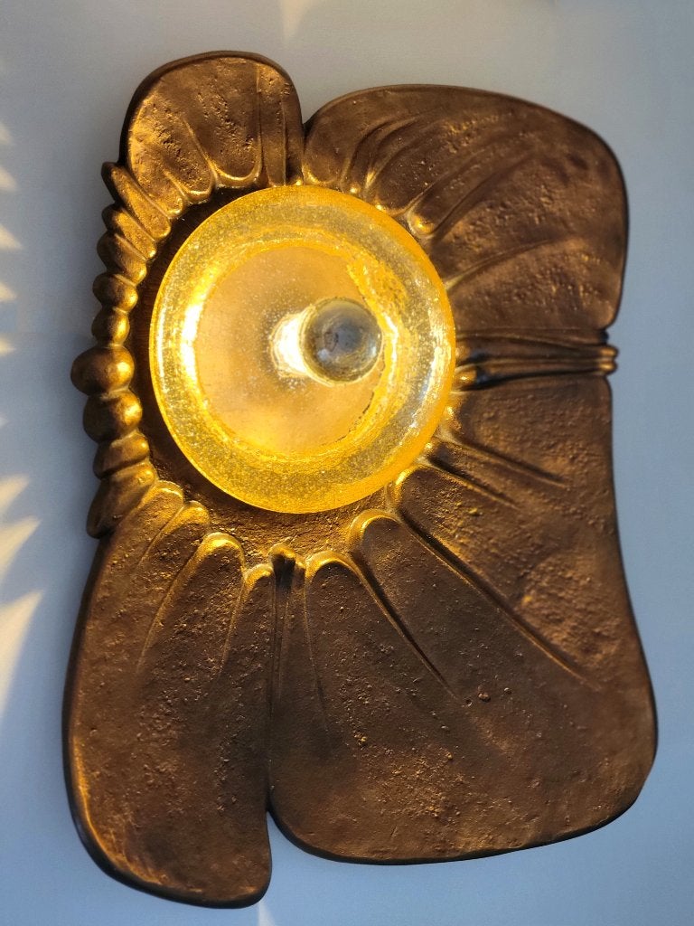 Zware sculpturale bronzen wand- of tafellamp, 1960, Ophalen, Brutalist, Vintage design, Mid Century Modern, Zo goed als nieuw